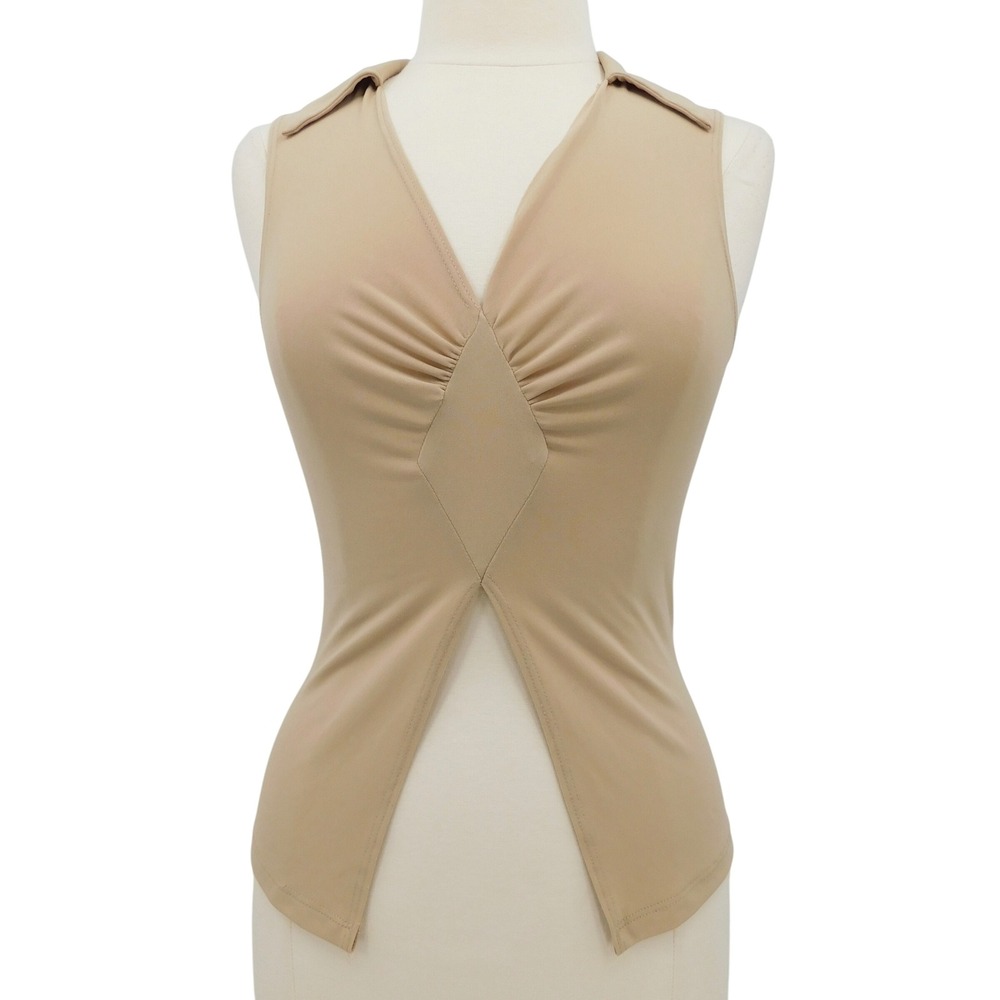 Vintage Topia Womens Top Sleeveless V Neck Diamond Slit Size M Y2K 2000s